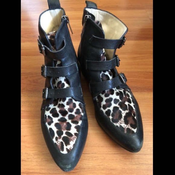 Jimmy Choo Marlin Cheetah Leopard Pony hair Ankle Boots size 37.5 European GUC